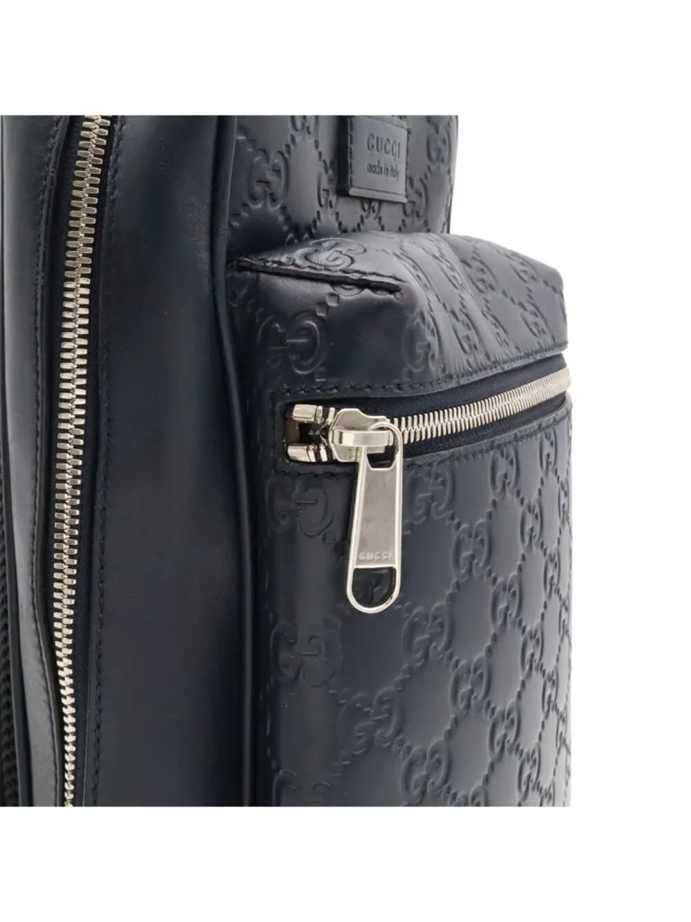 Gucci Guccissima Cross Belt Bag Crossbody Leather Navy Blue Silver